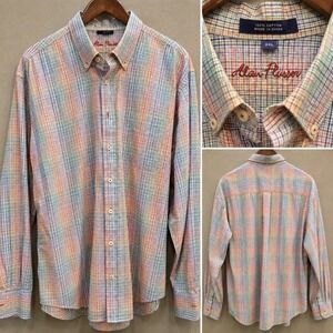 Alan Flusser Button Down Shirt Men's XXL Multicolor Plaid 100% Cotton Long...